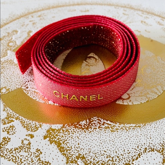 CHANEL Authentic Red with Gold Lettering Ribbon - Picture 9 of 10